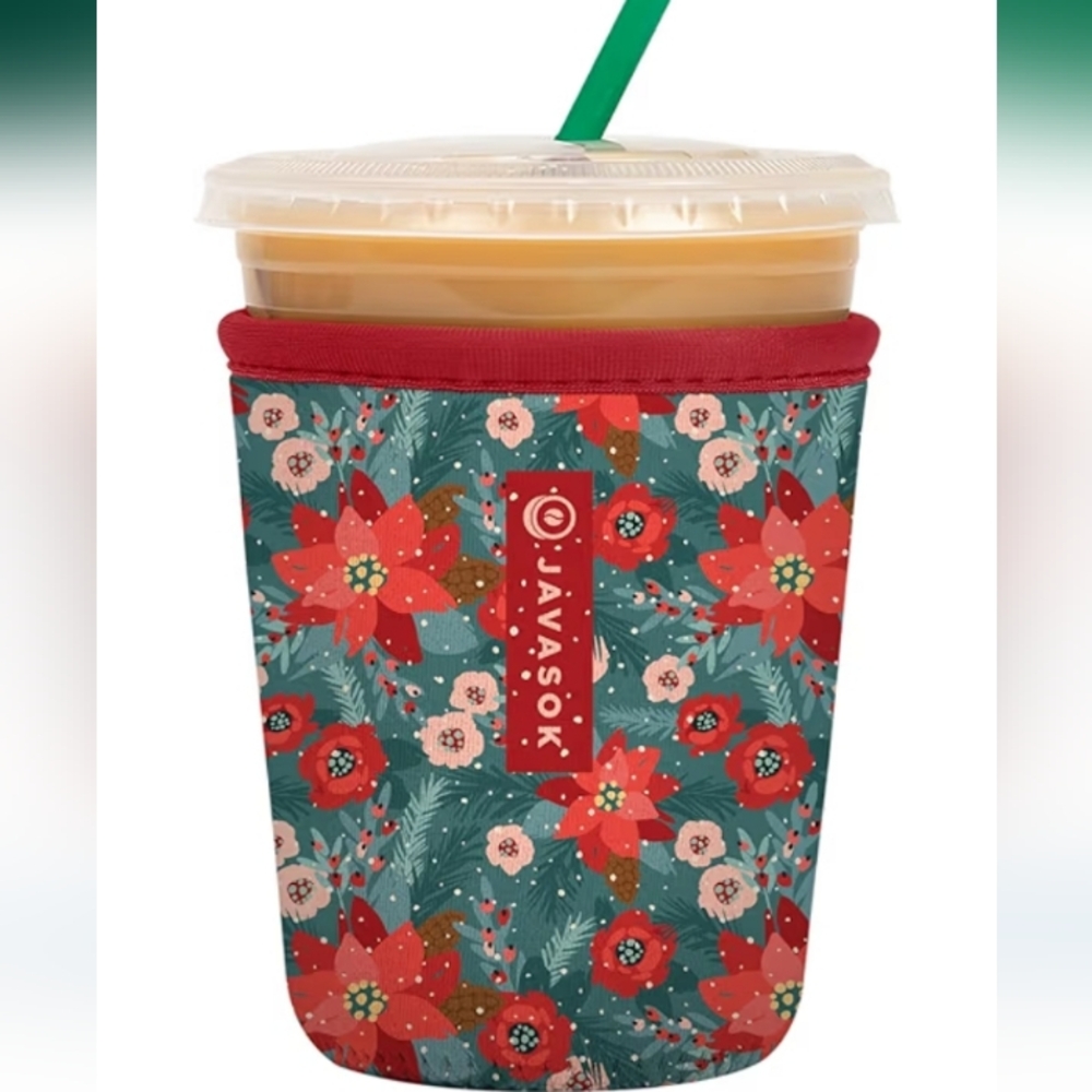 Floral Insulated Drink Sleeve - Red and Green